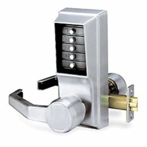 LL1011-26D-41 – Cylindrical Lever Lock, Combination Entry Only, 2-3/4″ Backset, 1/2″ Throw Latch, Satin Chrome (List 614.00)