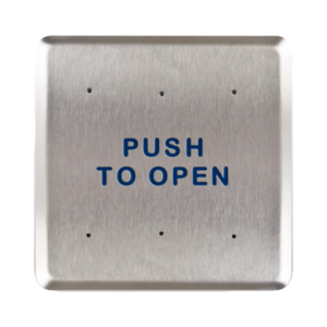 10PBS45 – Stainless Steel Push Plate, 4.5″ Square, Blue Text Only (List 58.00)