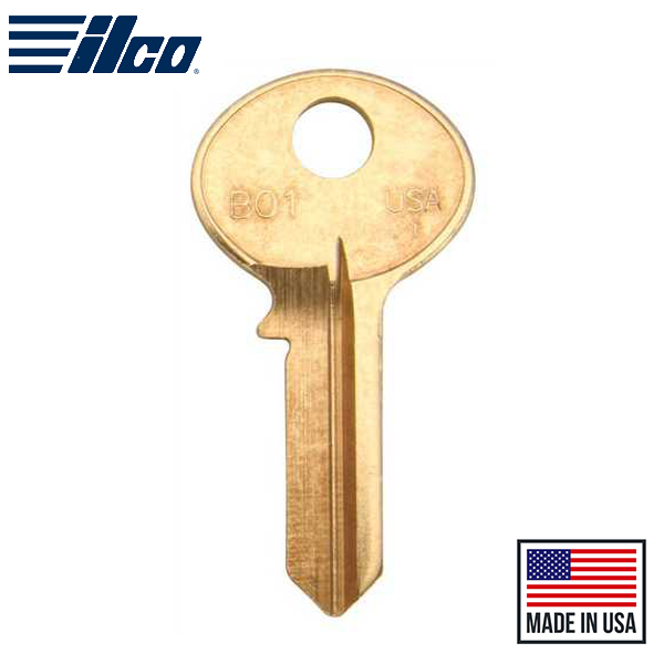 BO1-BR 34 – Cylinder Lock Key Blank, Brass, Nickel Plated, 2 Price Group, For Bommer/Hudson