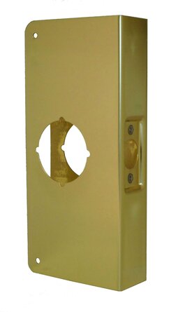 1-PB-CW – Wrap Around Plate, 22 Gauge Steel, 4 In. X 9 In., 2-1/8 In. Hole For Cylindrical Lock, For 1-3/8 In. Door With 2-3/8 In. Backset, Bright Brass (List 28.35)