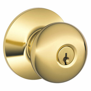 F51A PLY 605 – Grade 2 Entry Lock, Plymouth Knob, Conventional Cylinder, Keyed Different, Bright Brass Finish, Not Handed (List 56.00)